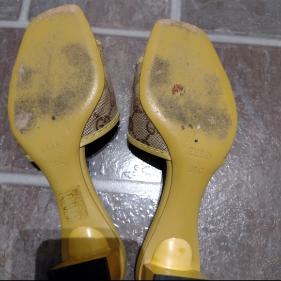 Gucci green monogram logo Gucci square toe leather canvas slides size 36 - Picture 4 of 6